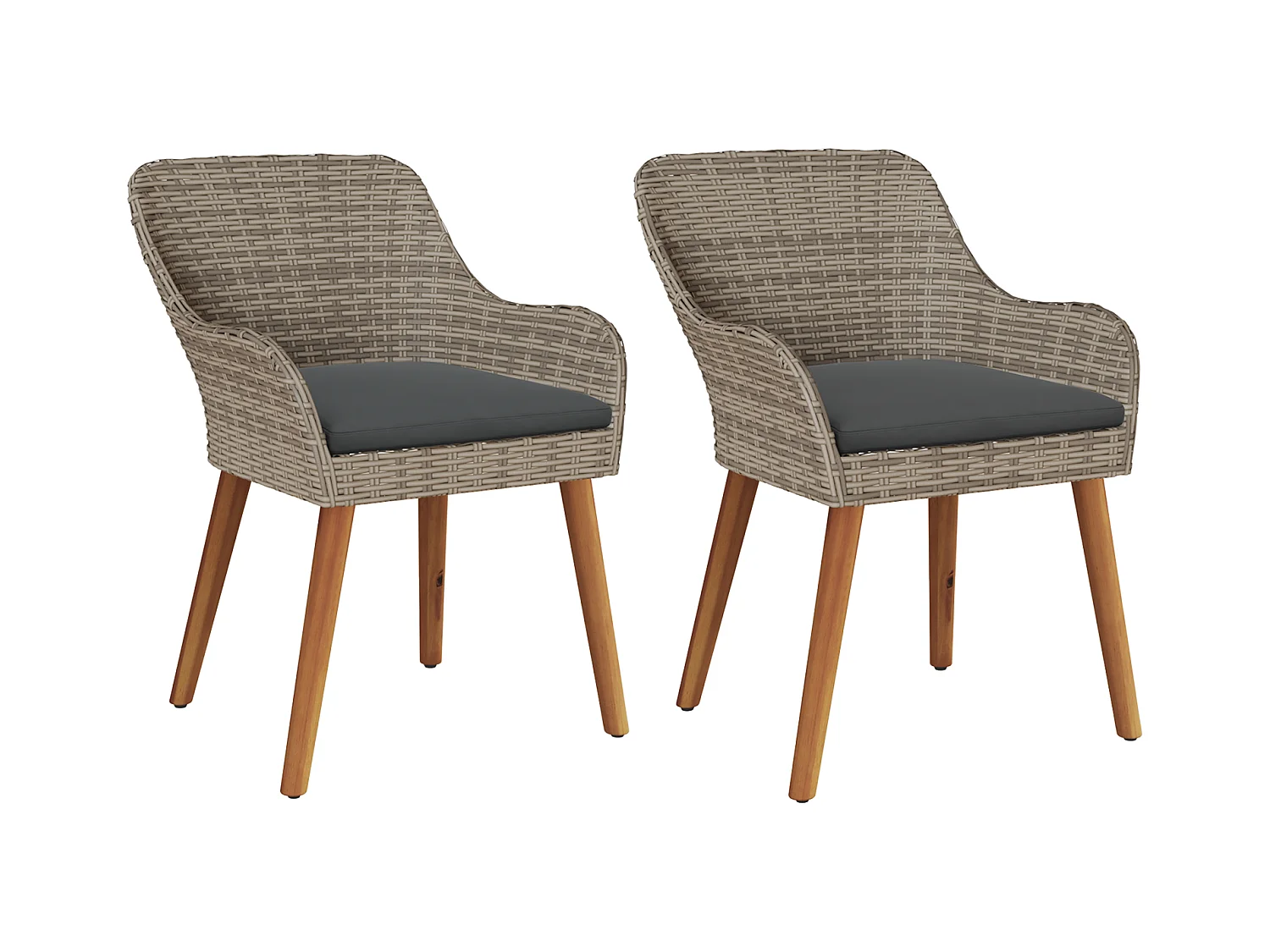 -chaises de jardin avec coussins 2 pcs Noir Poly Rattan