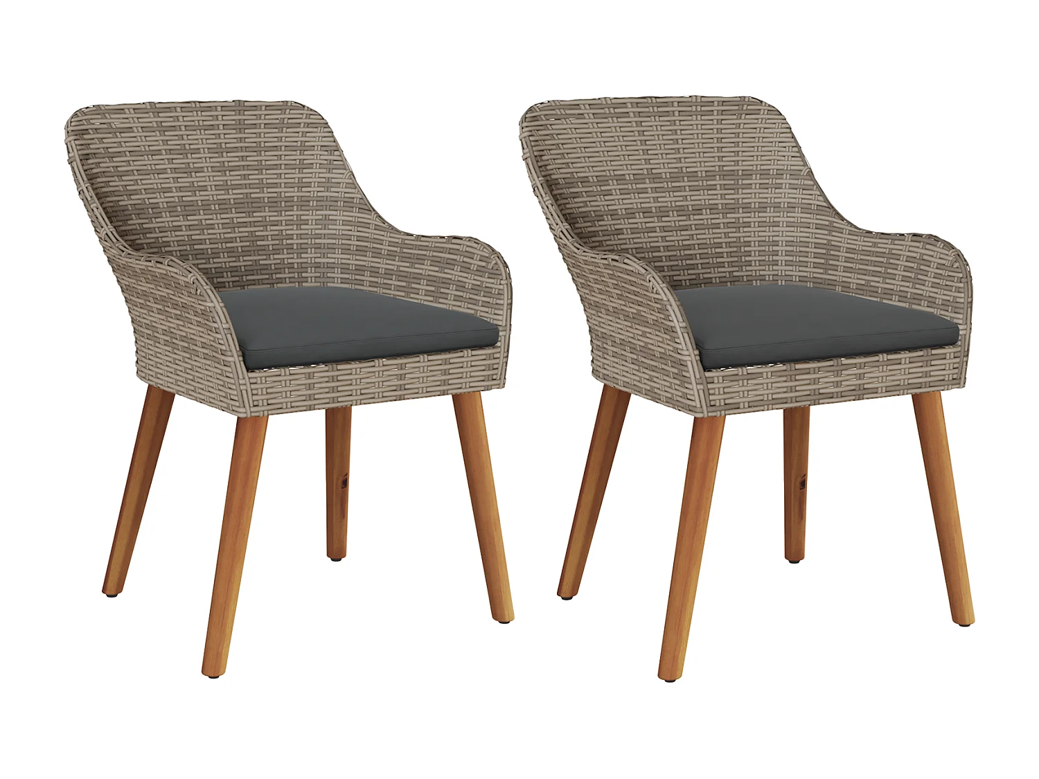 -chaises de jardin avec coussins 2 pcs Noir Poly Rattan