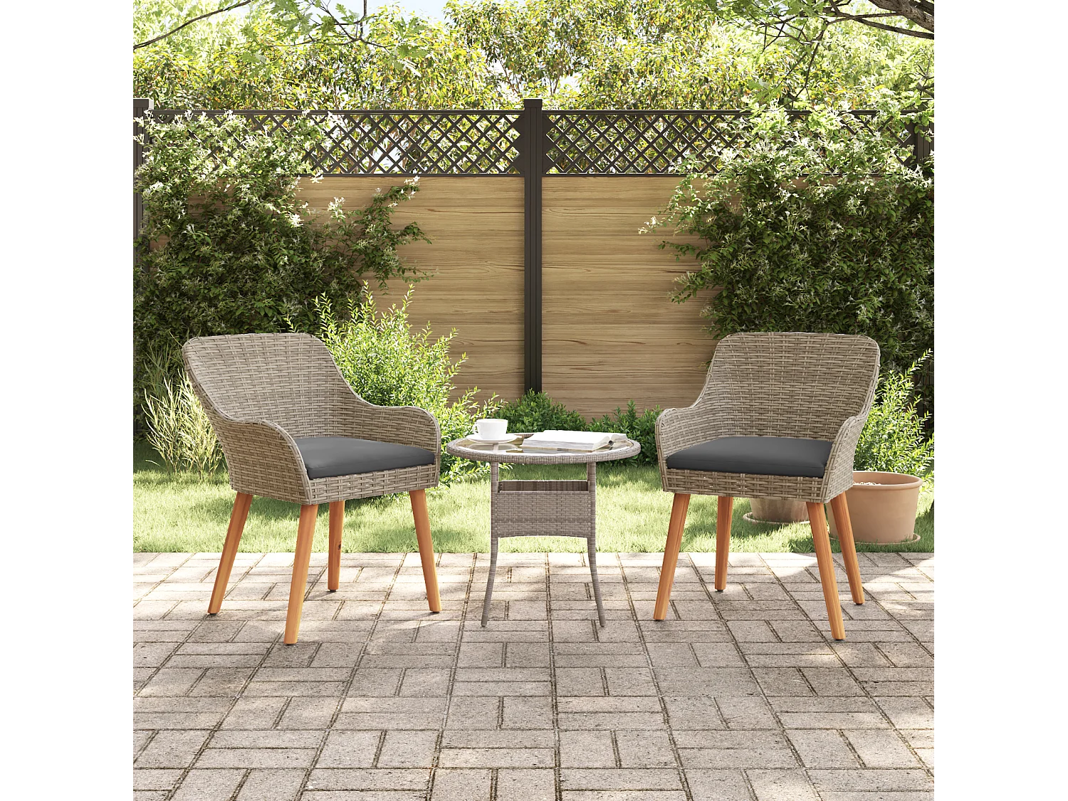 -chaises de jardin avec coussins 2 pcs Noir Poly Rattan