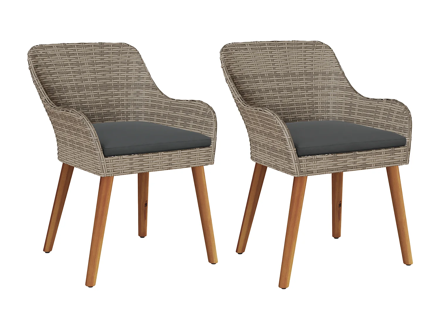 -chaises de jardin avec coussins 2 pcs Noir Poly Rattan