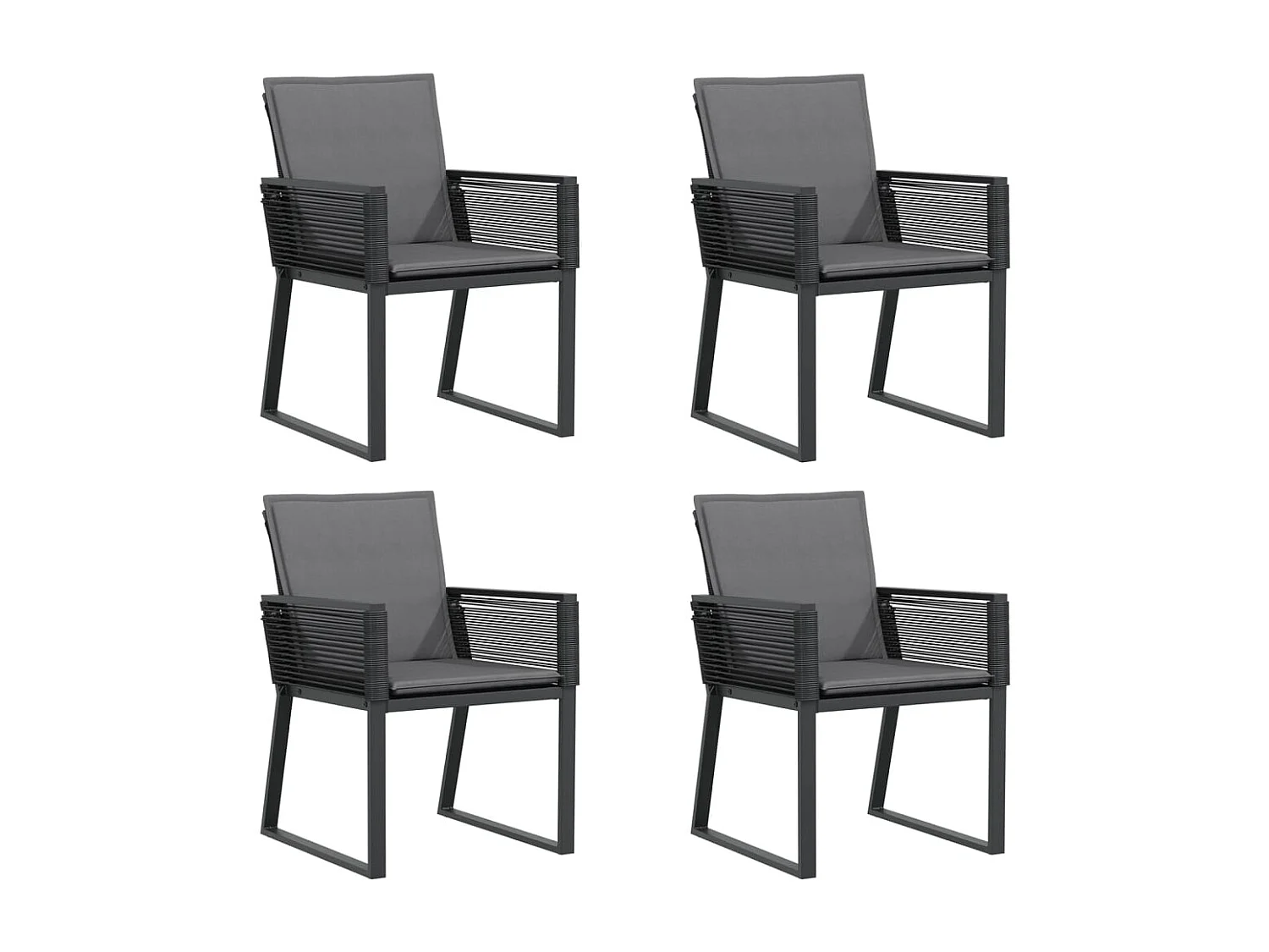 Chaises de jardin lot de 4 avec coussins noir résine tressée