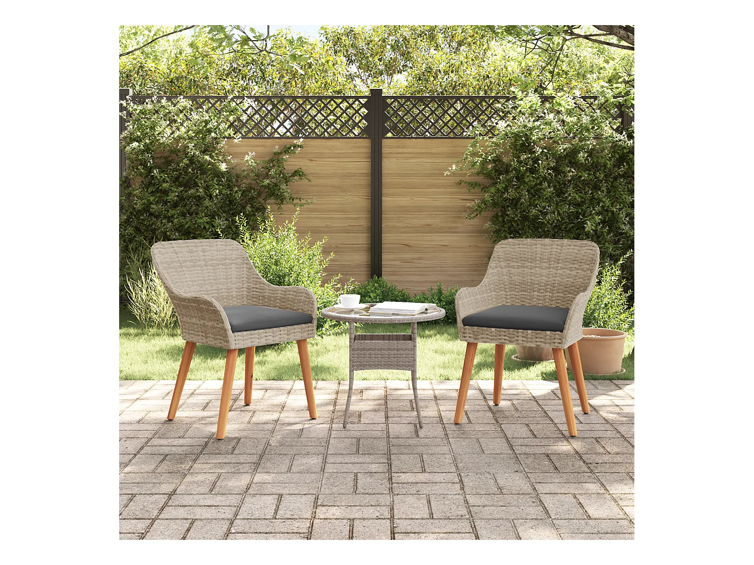 Chaises de jardin avec coussins 2 pcs Gris clair Rattan synthétique