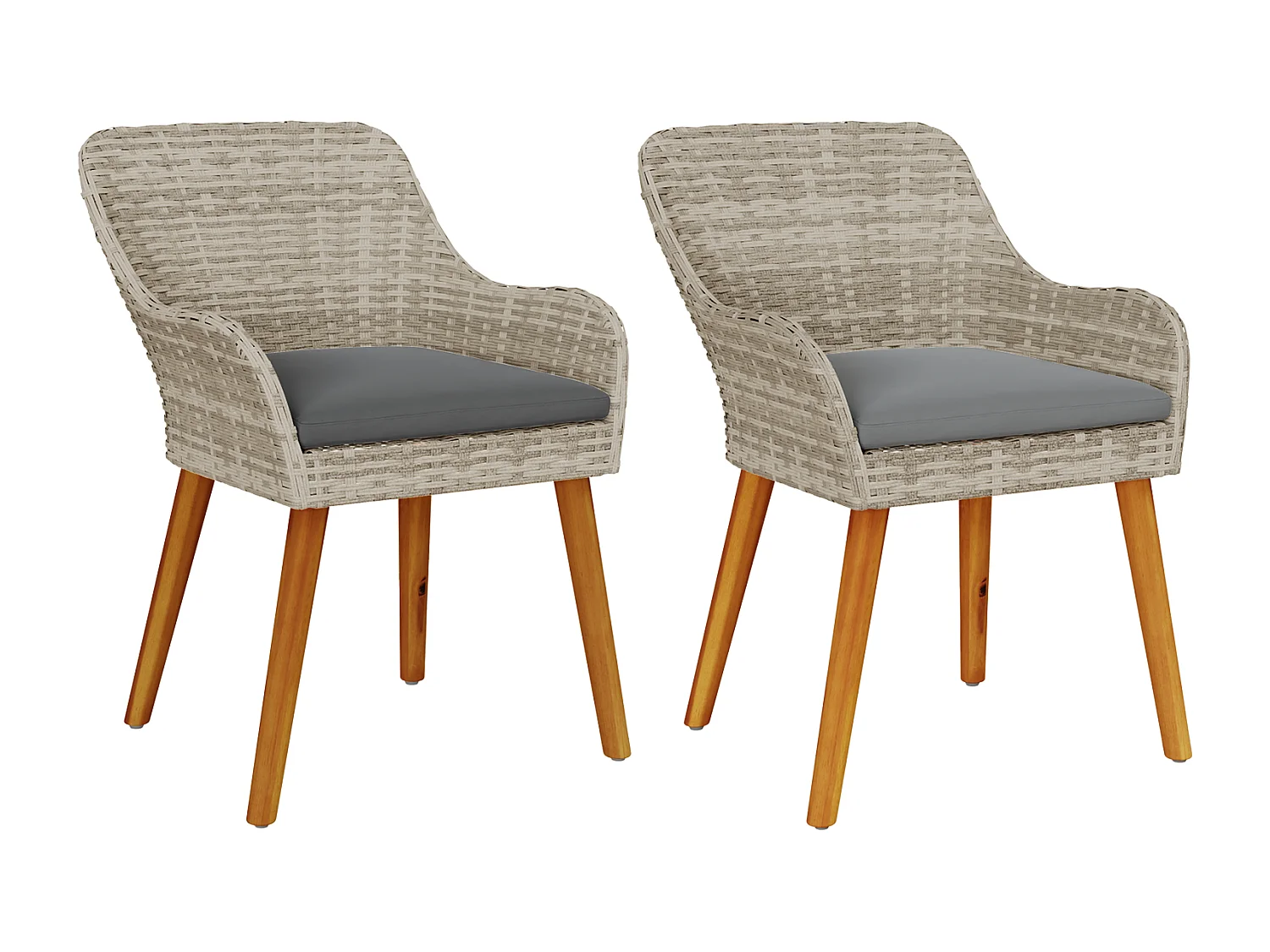 Chaises de jardin avec coussins 2 pcs Gris clair Rattan synthétique