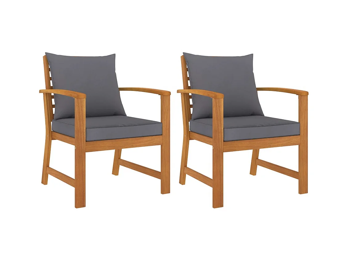 Chaises de jardin lot de 2 avec coussin gris foncé Bois acacia