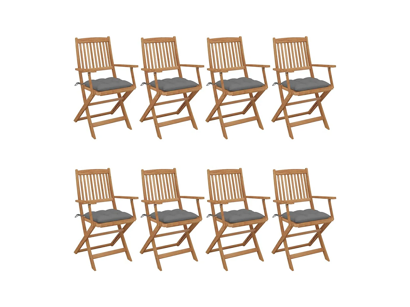 Set di 8 sedie da giardino pieghevoli con cuscini in legno di acacia