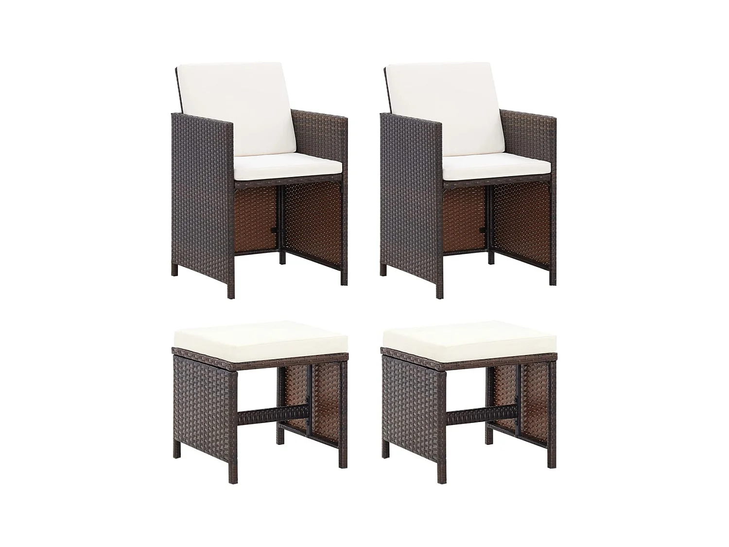 Conjunto de 4 sillas y taburetes de jardín, mimbre marrón