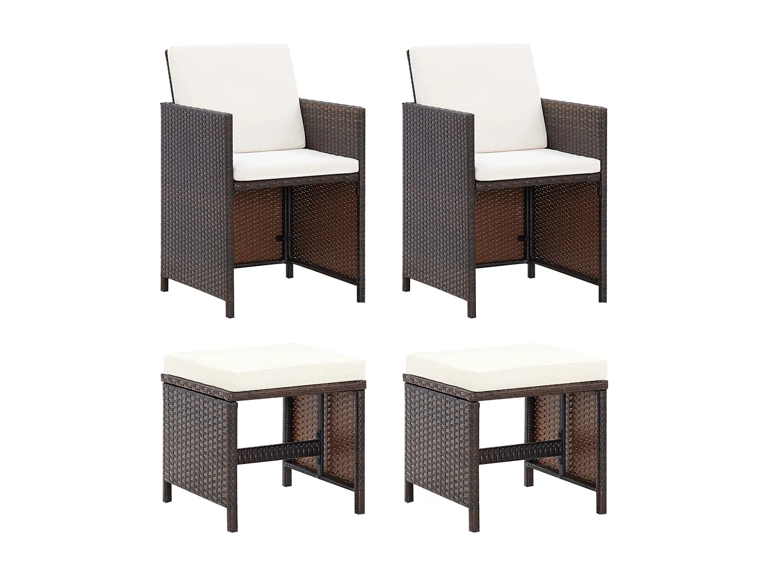 Jeu de chaise et tabouret de jardin 4 pcs Résine tressée Marron