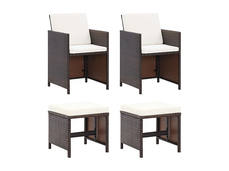 Jeu de chaise et tabouret de jardin 4 pcs Résine tressée Marron