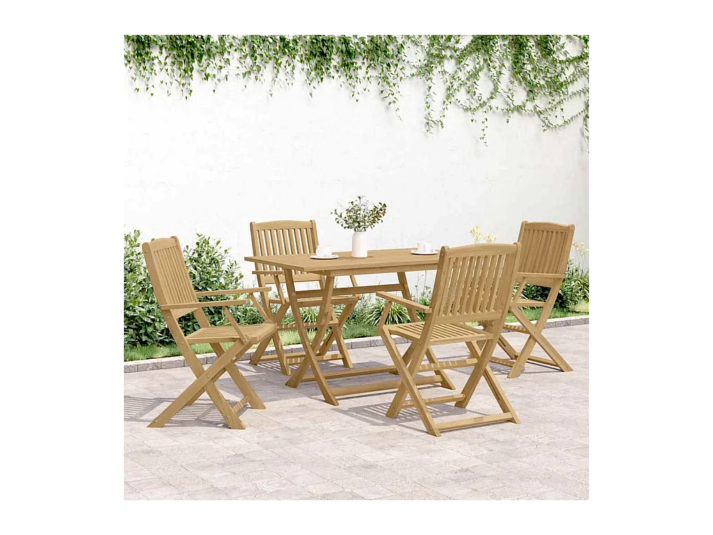 Conjunto de 4 sillas de jardín plegables de madera maciza de acacia.