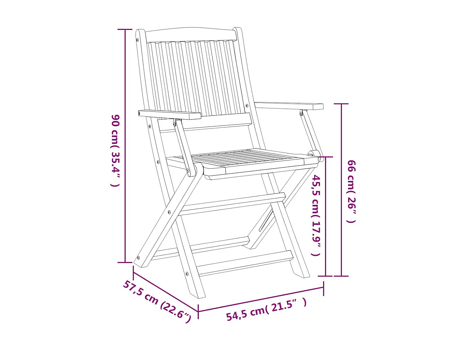 Conjunto de 4 sillas de jardín plegables de madera maciza de acacia.