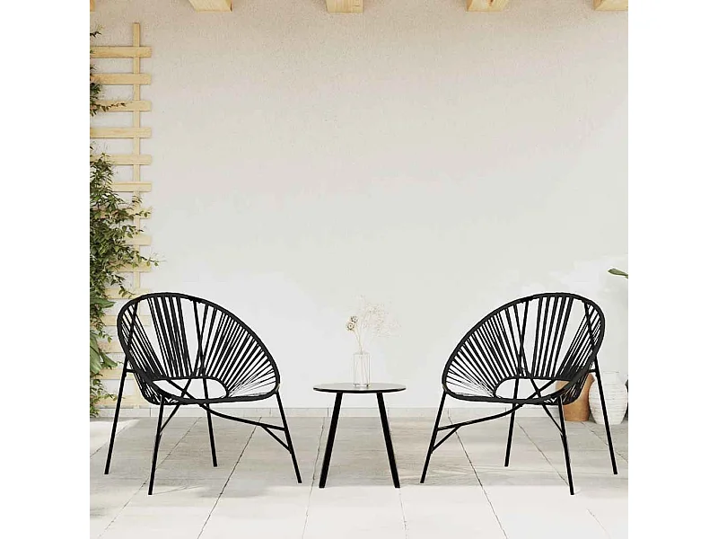 Lot de 3 Chaise de jardin noir résine tressée