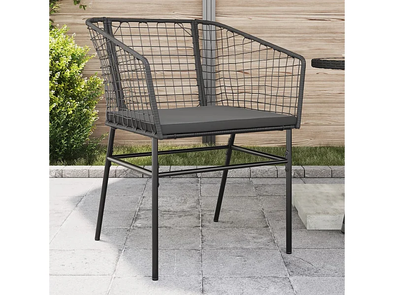 Set van 2 tuinstoelen met zwarte geweven harskussens