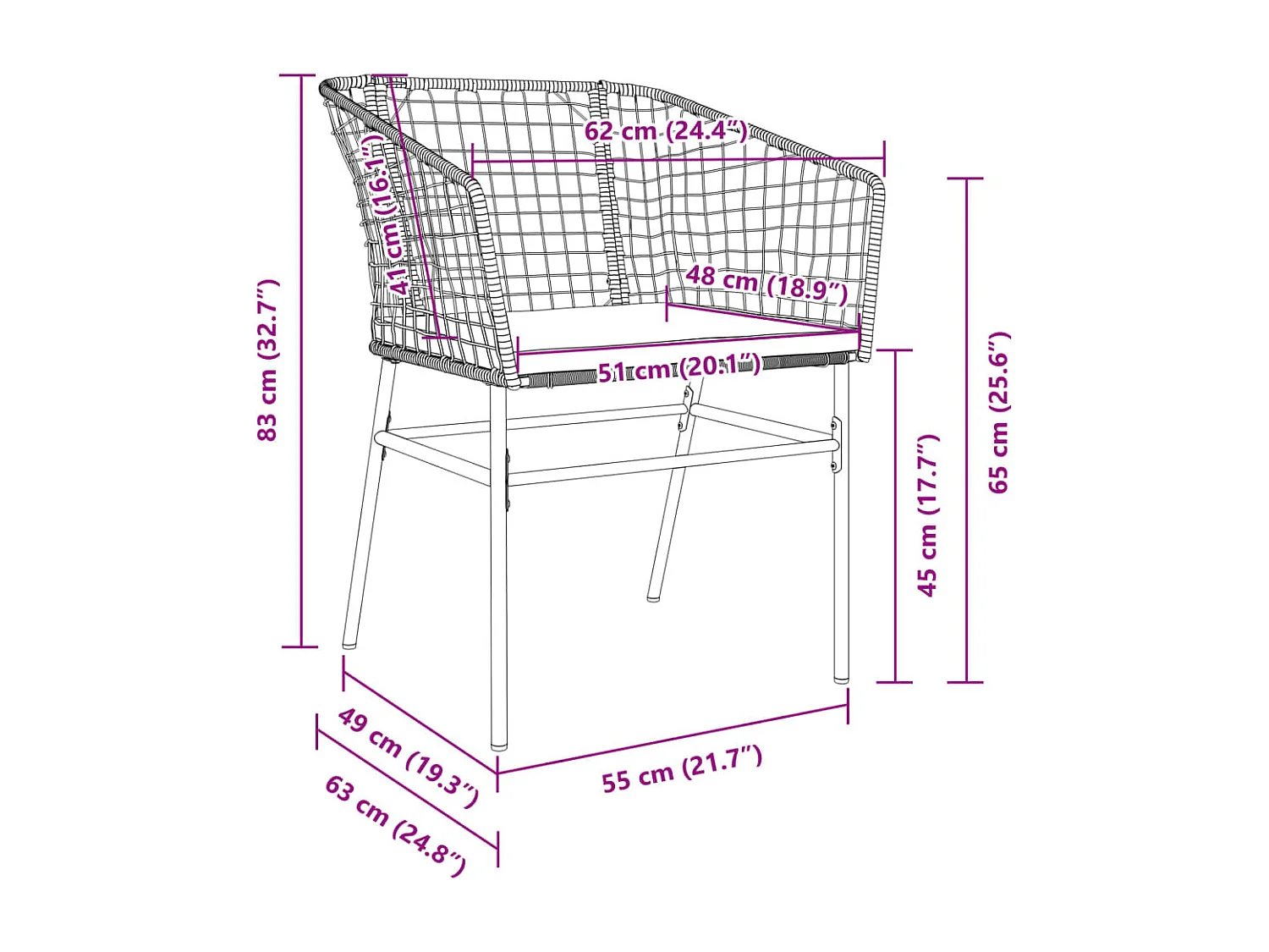 Chaises de jardin lot de 2 avec coussins noir résine tressée