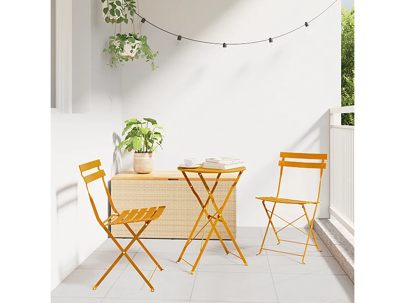 sillas de jardín plegables de acero amarillo mostaza