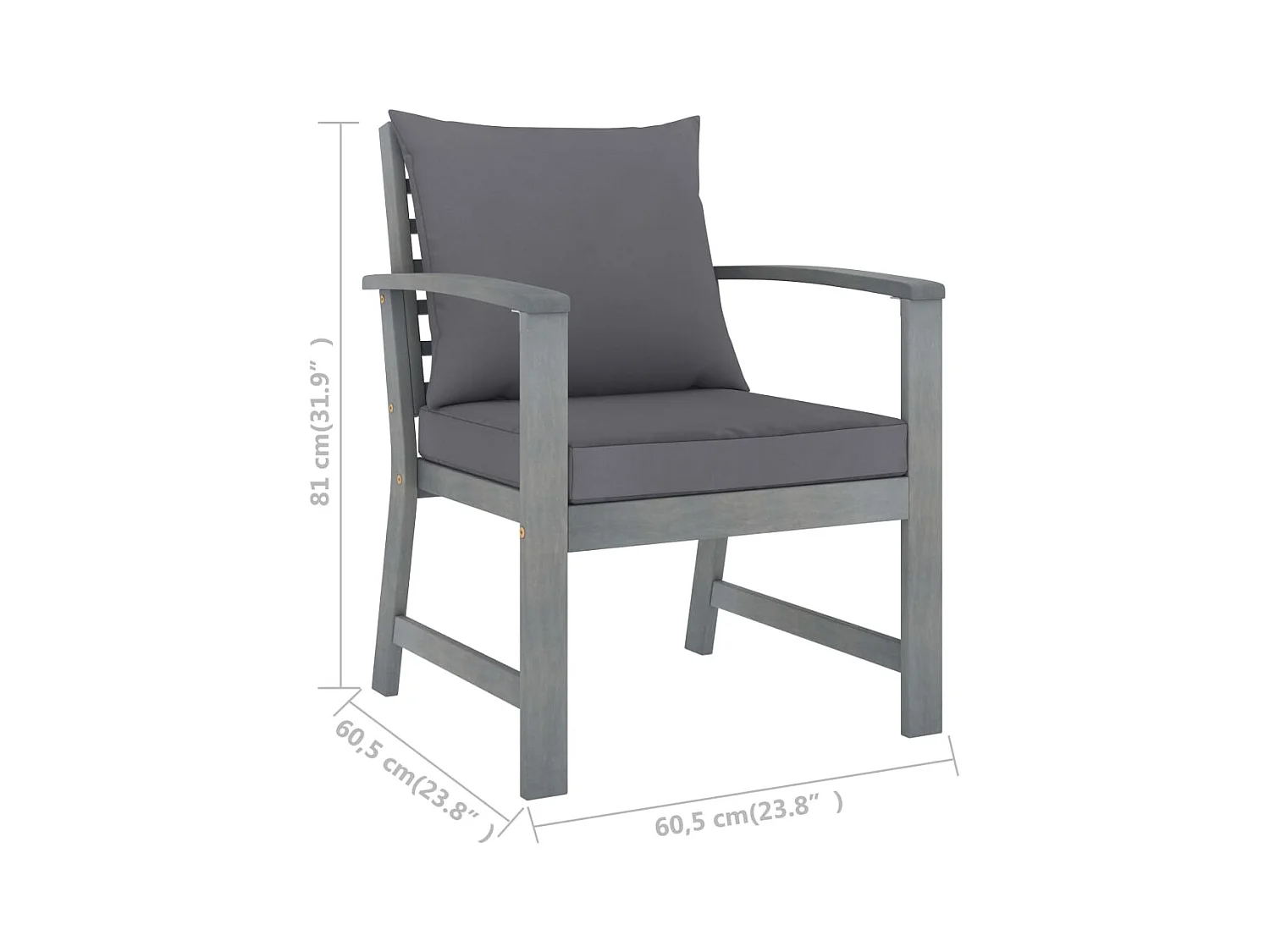 Tuinstoelen set van 2 met donkergrijze kussens Acaciahout