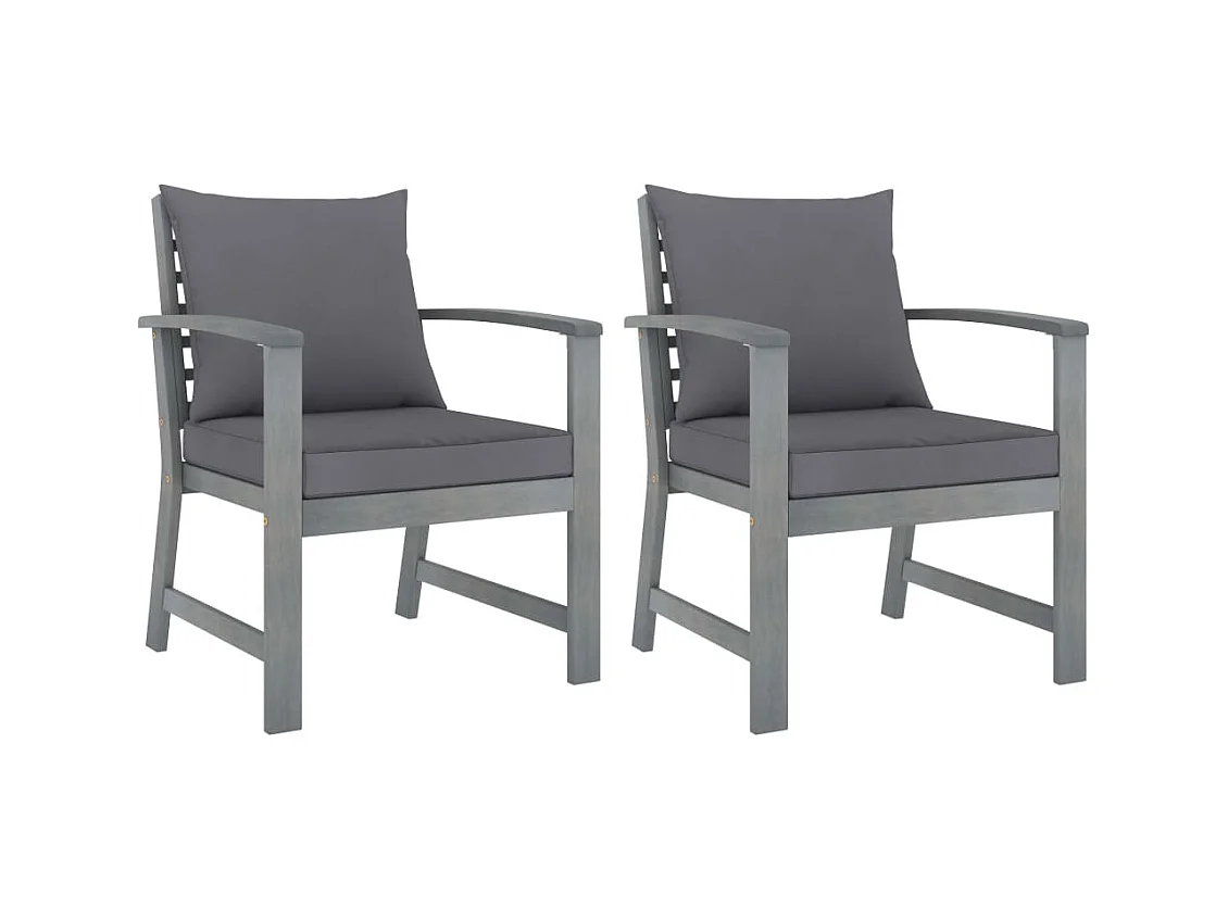 Chaises de jardin lot de 2 avec coussins gris foncé Bois acacia