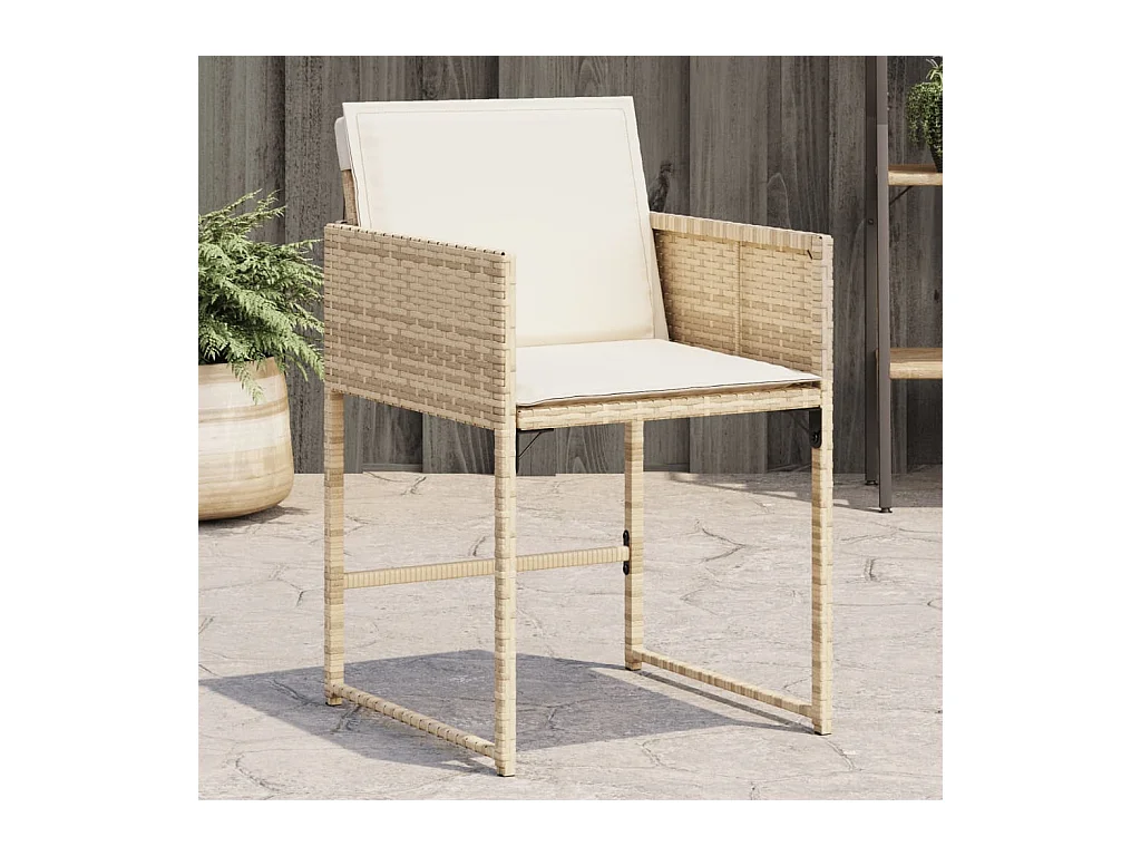 Sedie da giardino con cuscini, set da 4, beige, resina intrecciata