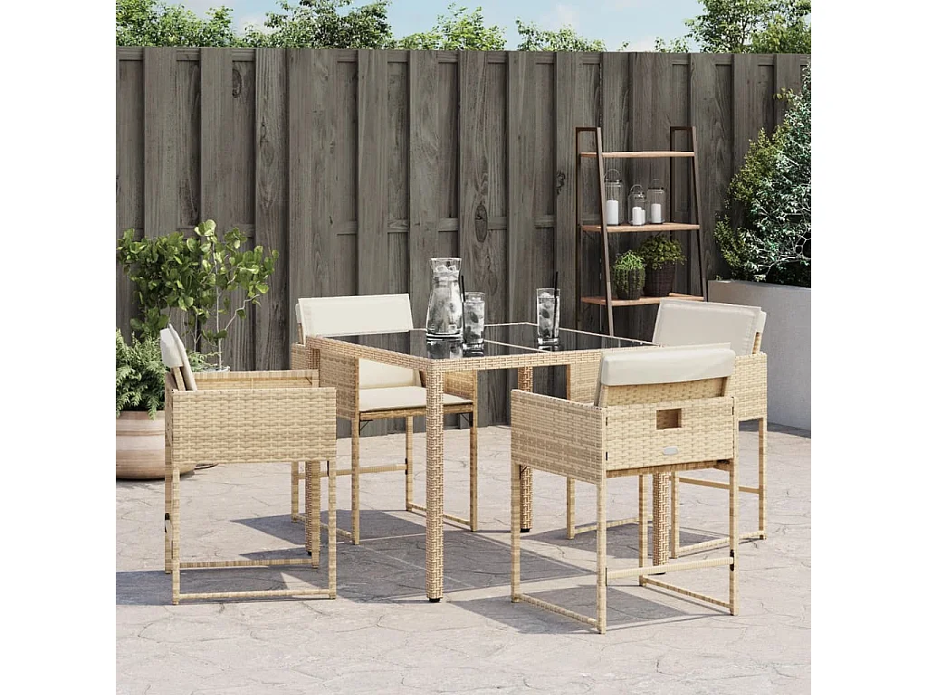 Chaises de jardin avec coussins lot de 4 beige résine tressée