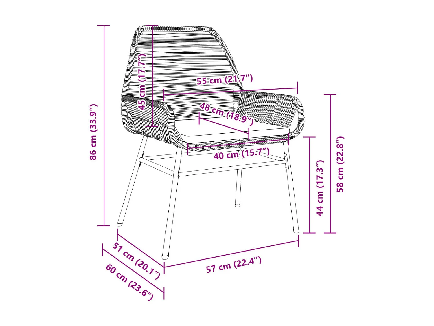 Chaises de jardin lot de 2 avec coussins noir résine tressée