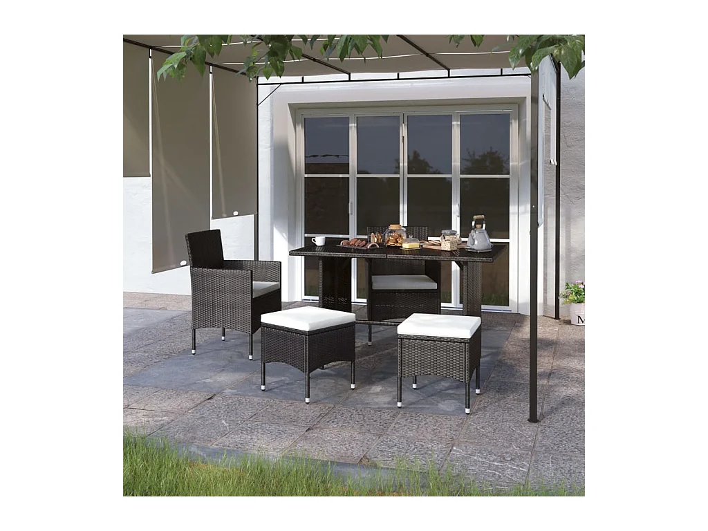 4-delige tuinstoel- en krukset van zwart riet