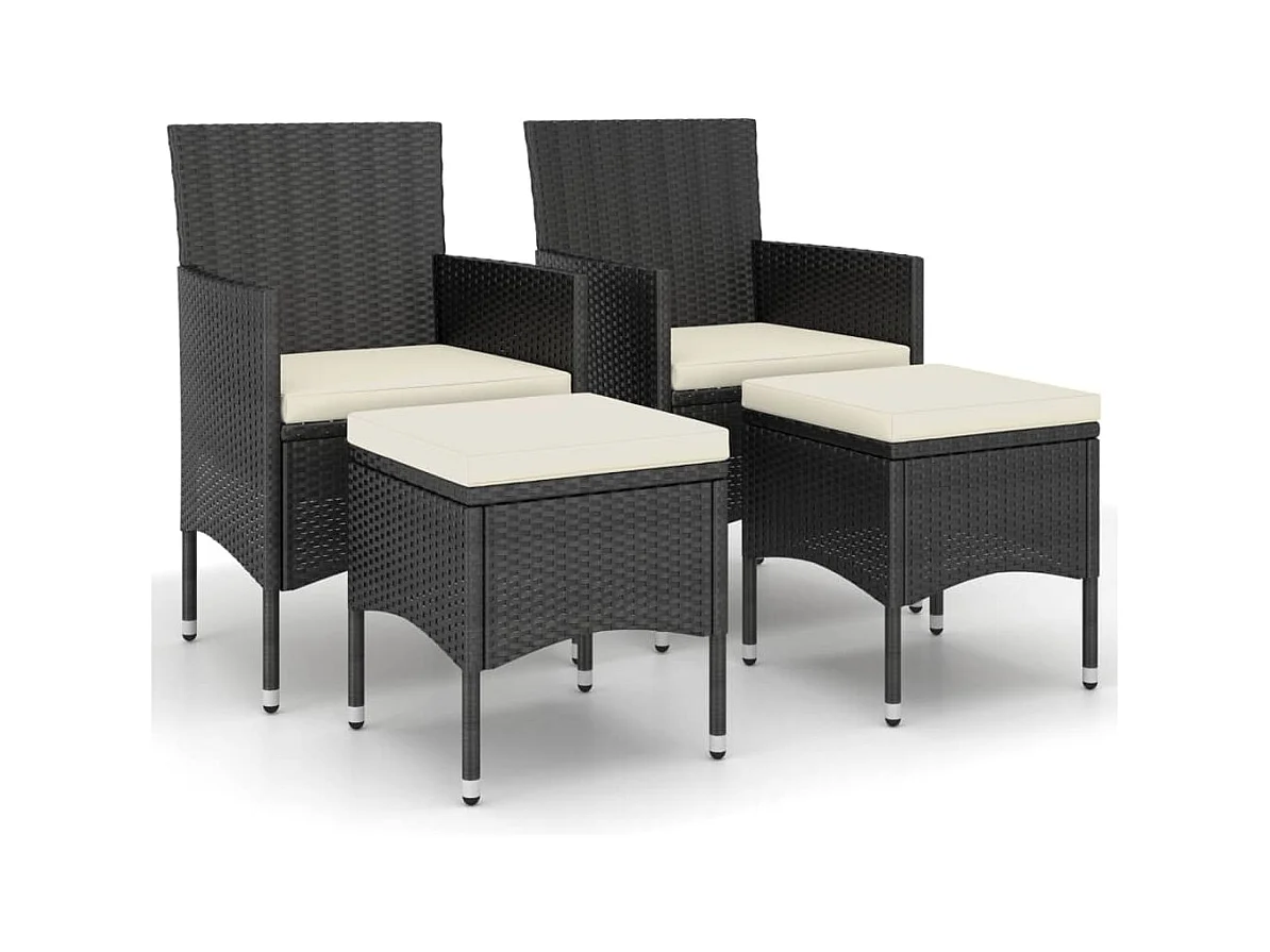 4-delige tuinstoel- en krukset van zwart riet