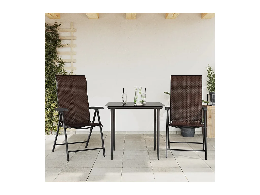 Set di 2 sedie da giardino pieghevoli in resina intrecciata marrone