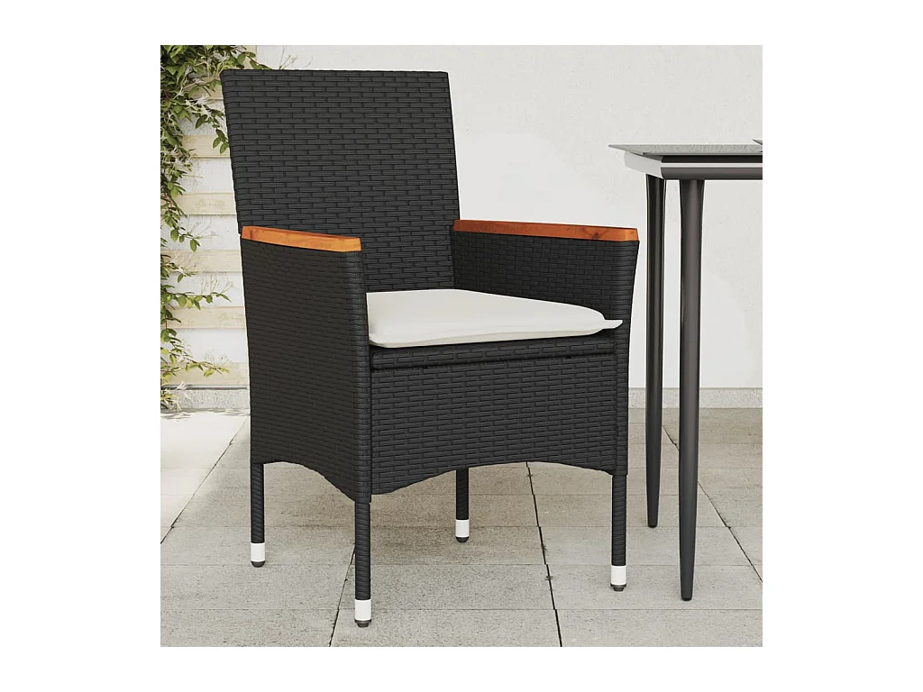 Sedie da giardino con cuscini, set da 2, nere, in resina intrecciata