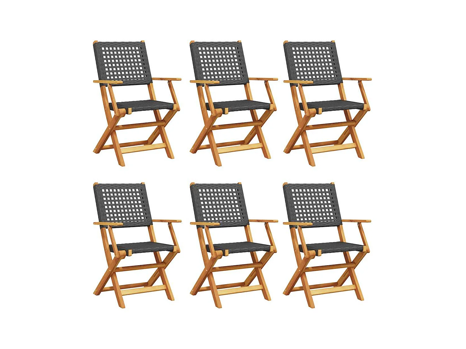 Opvouwbare tuinstoelen set van 6 zwarte polyrotan massief hout