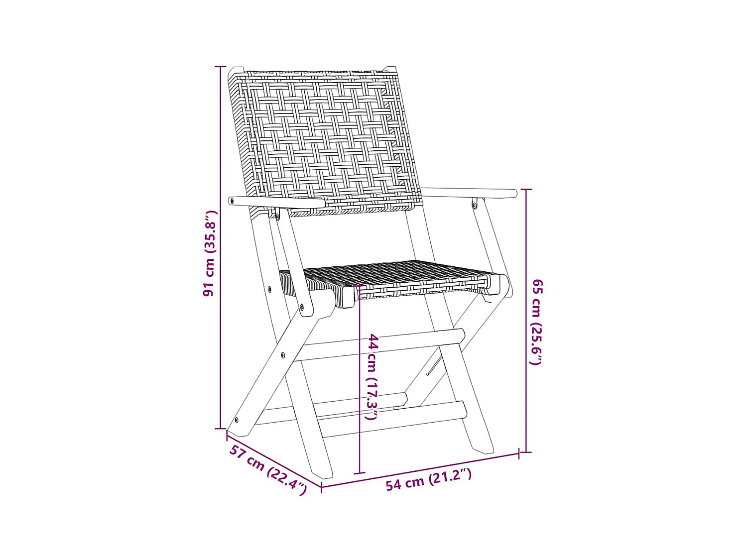 Opvouwbare tuinstoelen set van 6 zwarte polyrotan massief hout