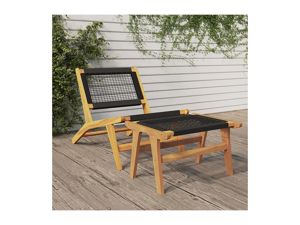 Tuinstoel en voetenbankje Massief teakhout en polyester