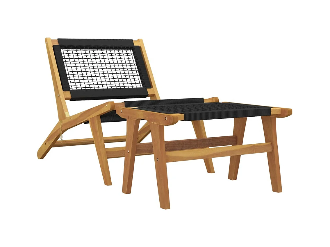 Tuinstoel en voetenbankje Massief teakhout en polyester