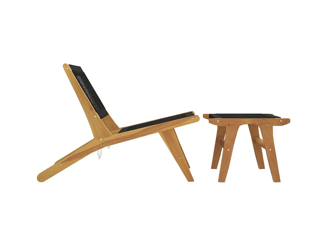 Tuinstoel en voetenbankje Massief teakhout en polyester