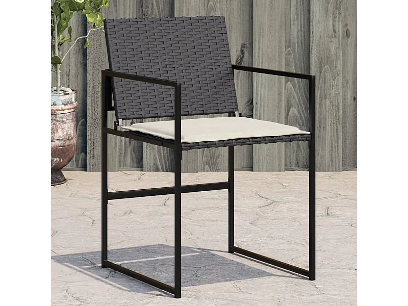 Set van 4 tuinstoelen met zwarte rieten kussens