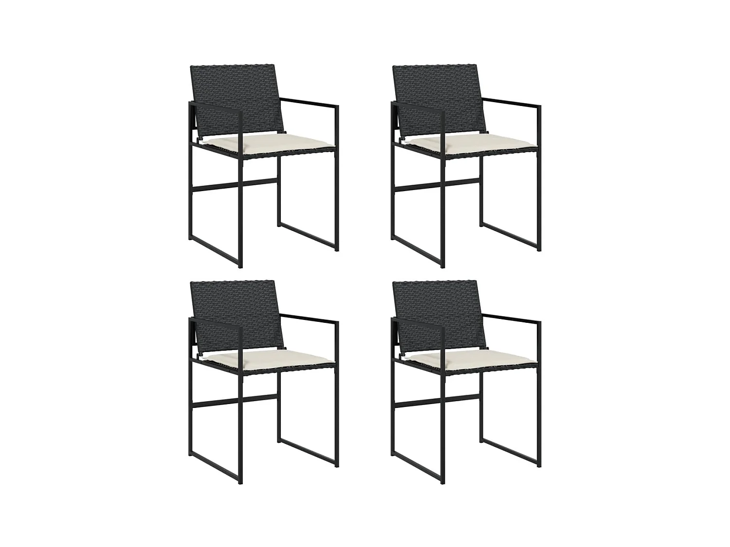 Chaises de jardin lot de 4 avec coussins noir résine tressée