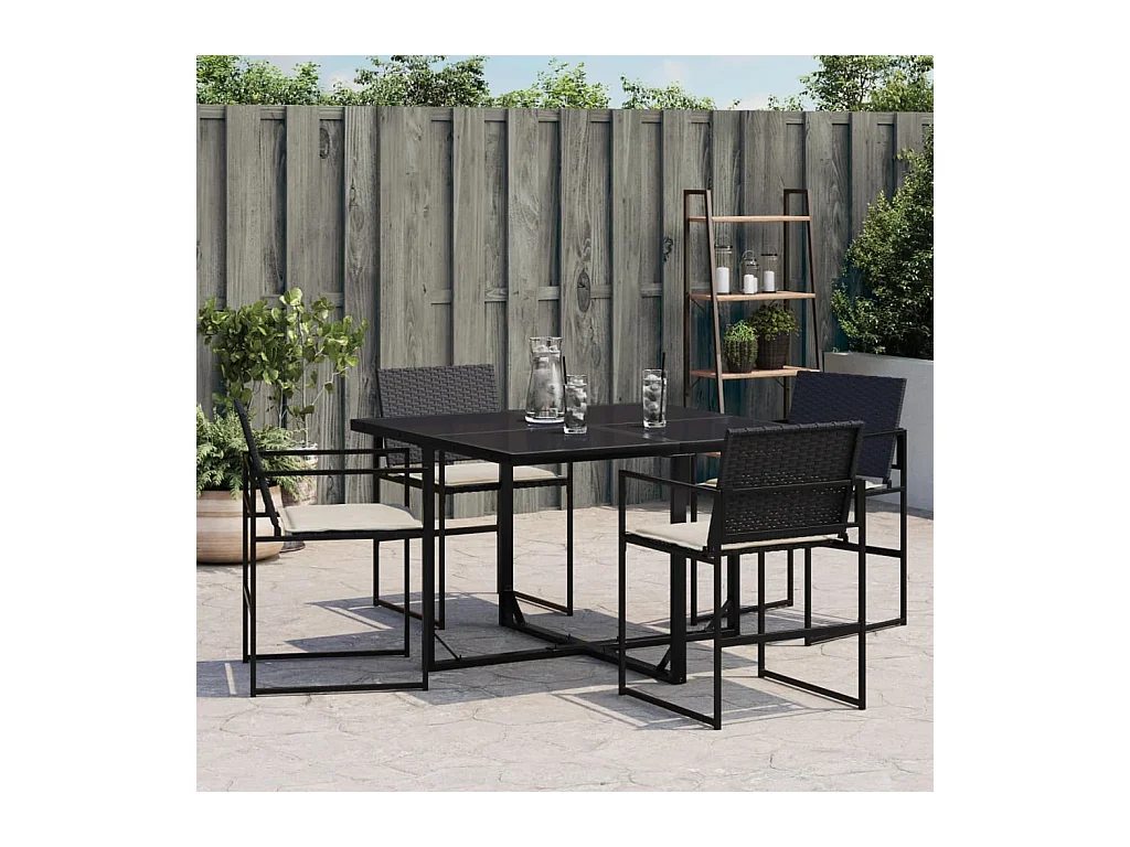 Chaises de jardin lot de 4 avec coussins noir résine tressée