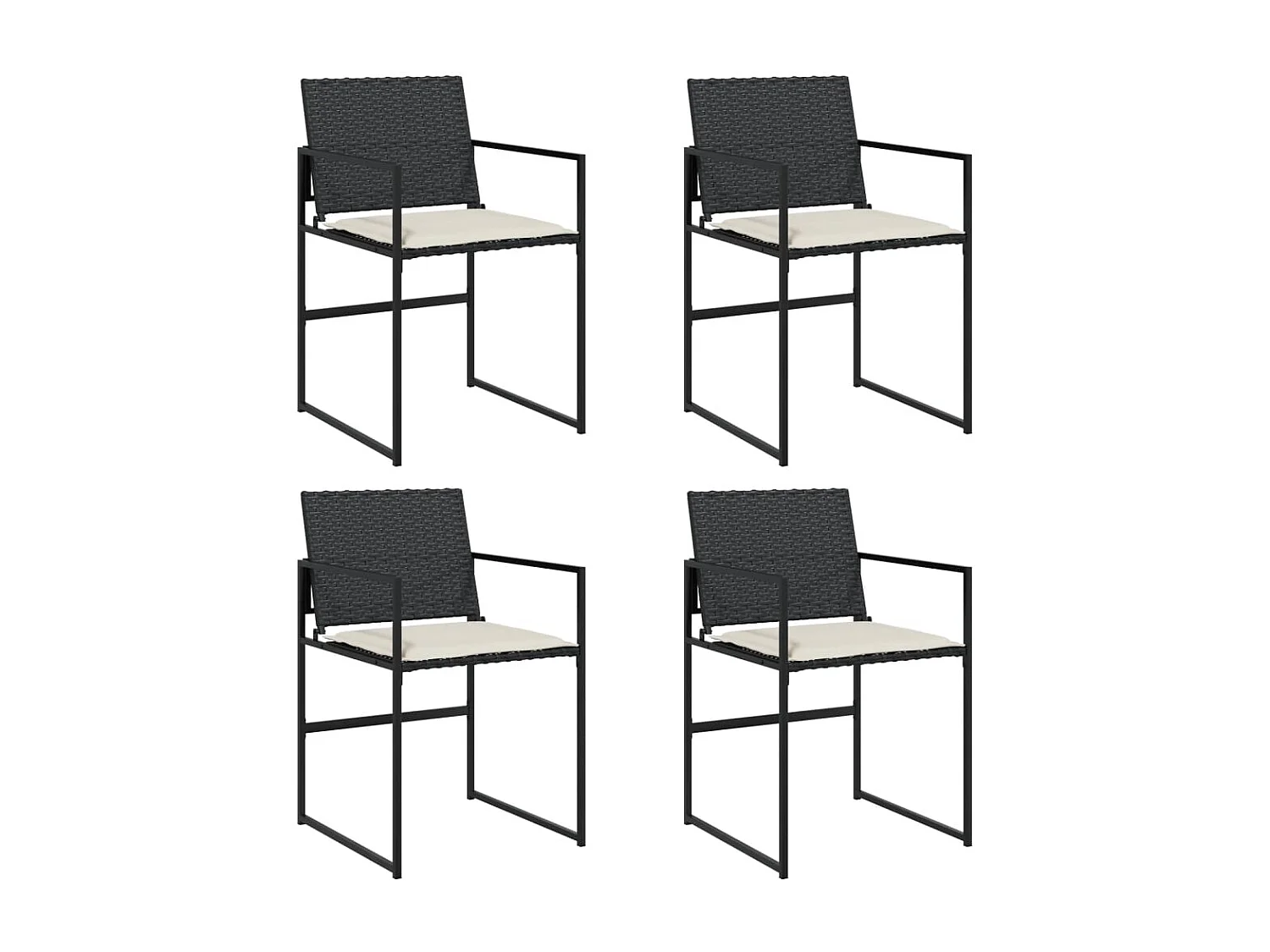 Chaises de jardin lot de 4 avec coussins noir résine tressée
