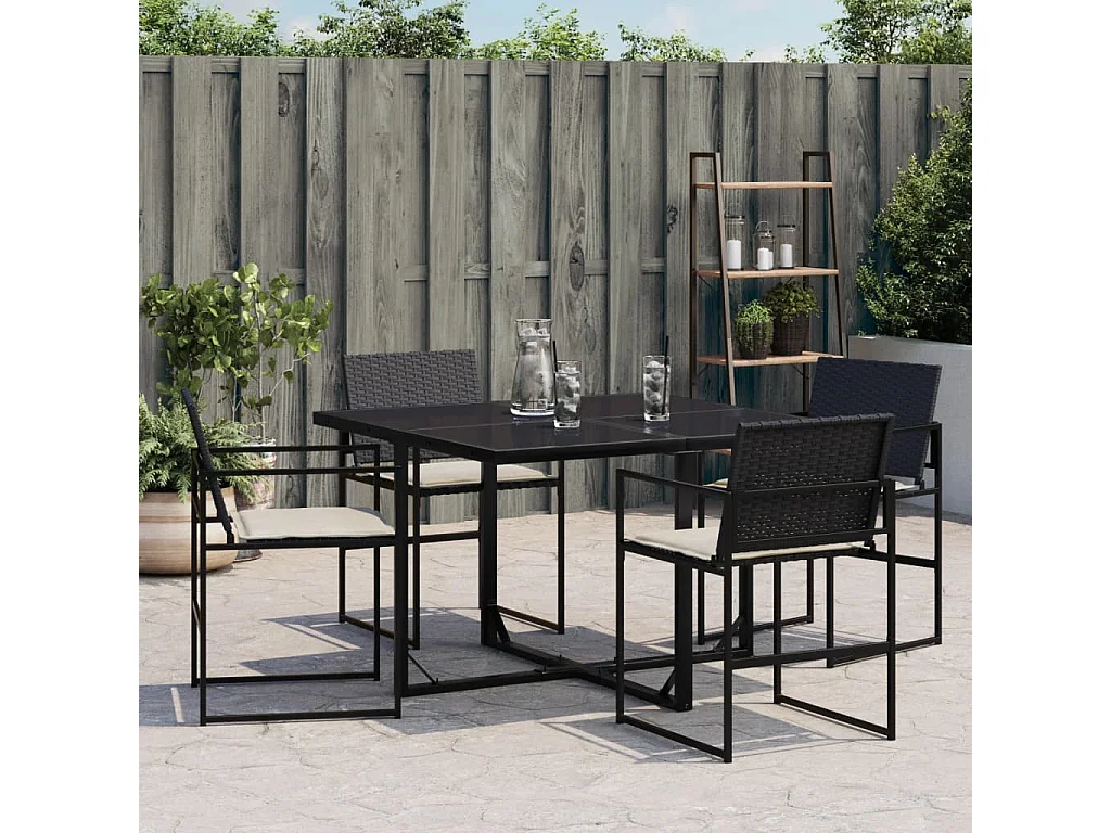 Chaises de jardin lot de 4 avec coussins noir résine tressée