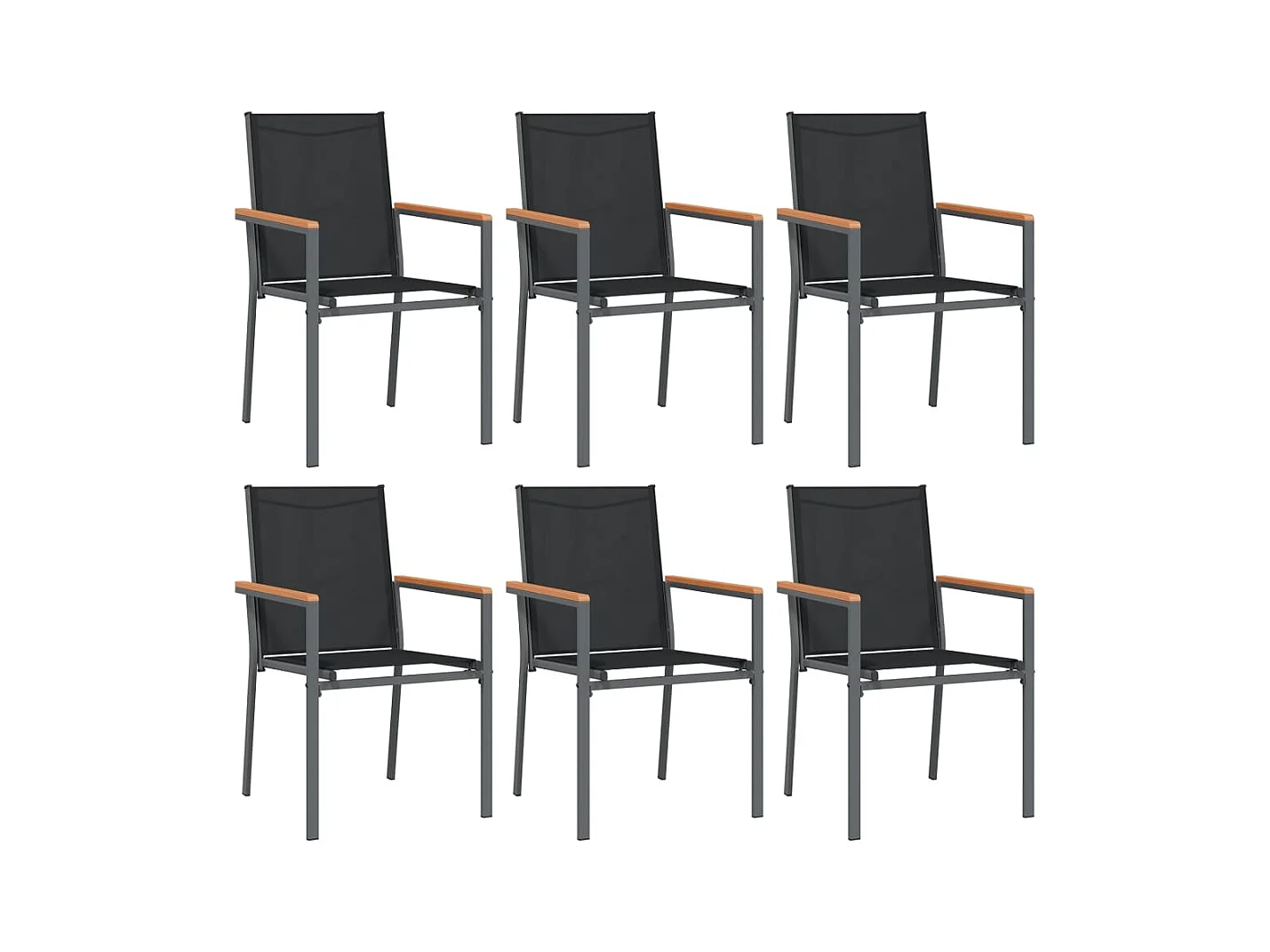 Chaises de jardin lot de 6 noir 55x61,5x90cm textilène et acier