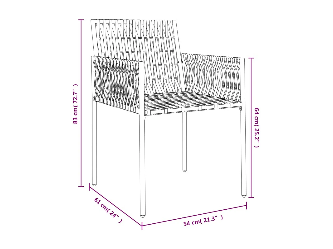 Gartenstühle und Kissen 6er Set braun 54x61x83 cm Rattan