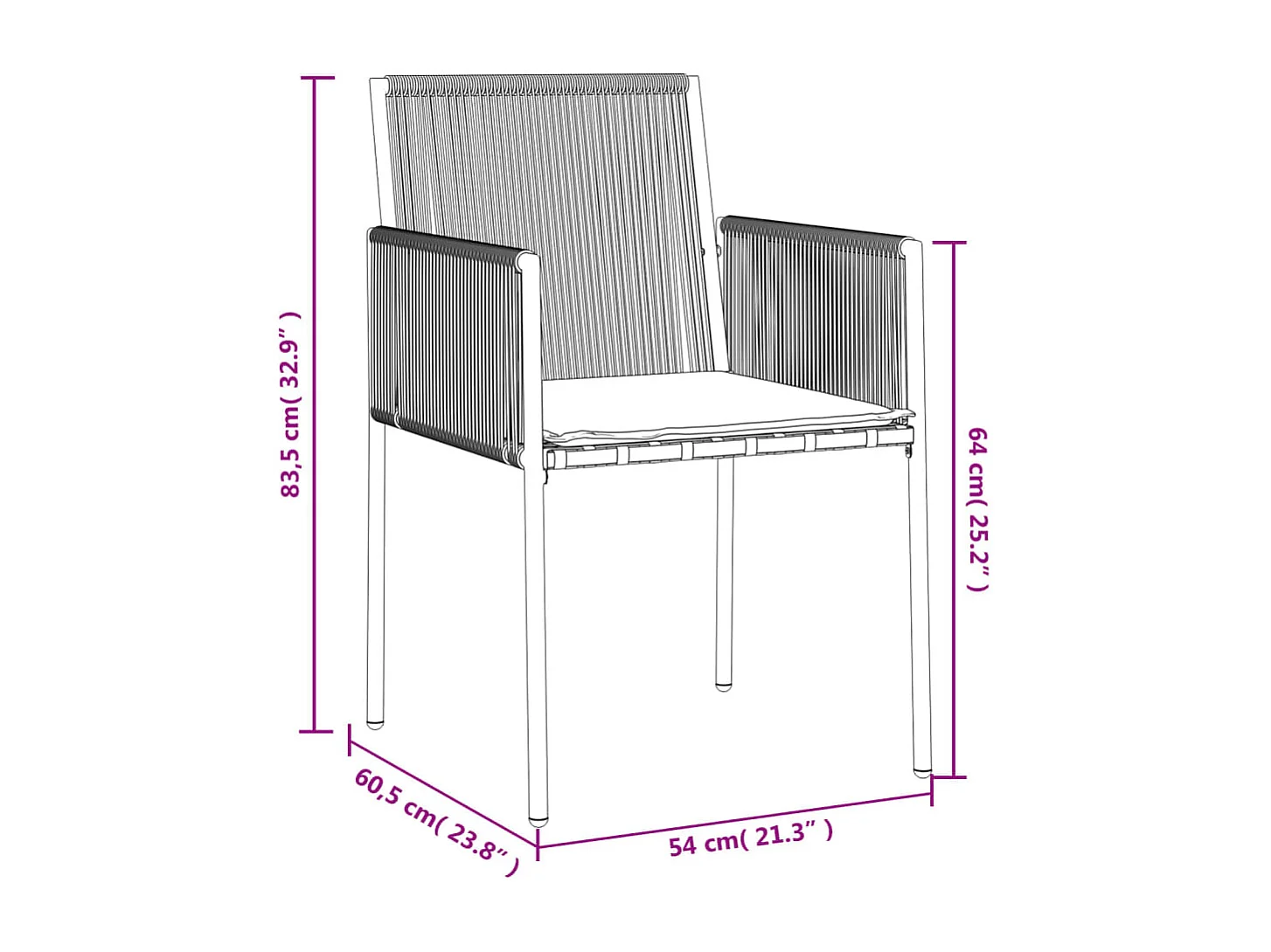 Chaises de jardin et coussins lot de 2 noir 54x60,5x83,5 cm