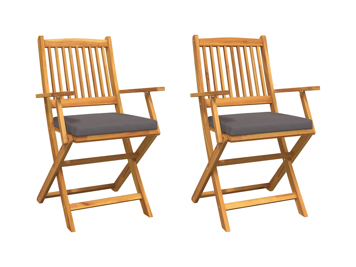2-delige opvouwbare tuinstoelen met grijs kussen van massief acaciahout