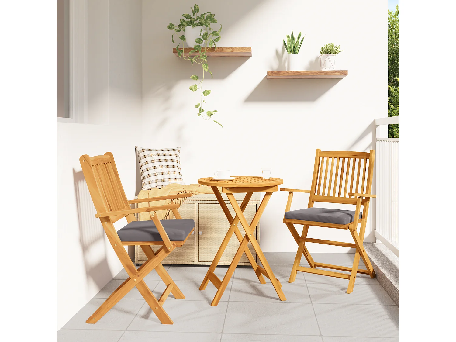 Chaises de jardin pliantes avec coussin gris 2 pièces en bois d'acacia solide