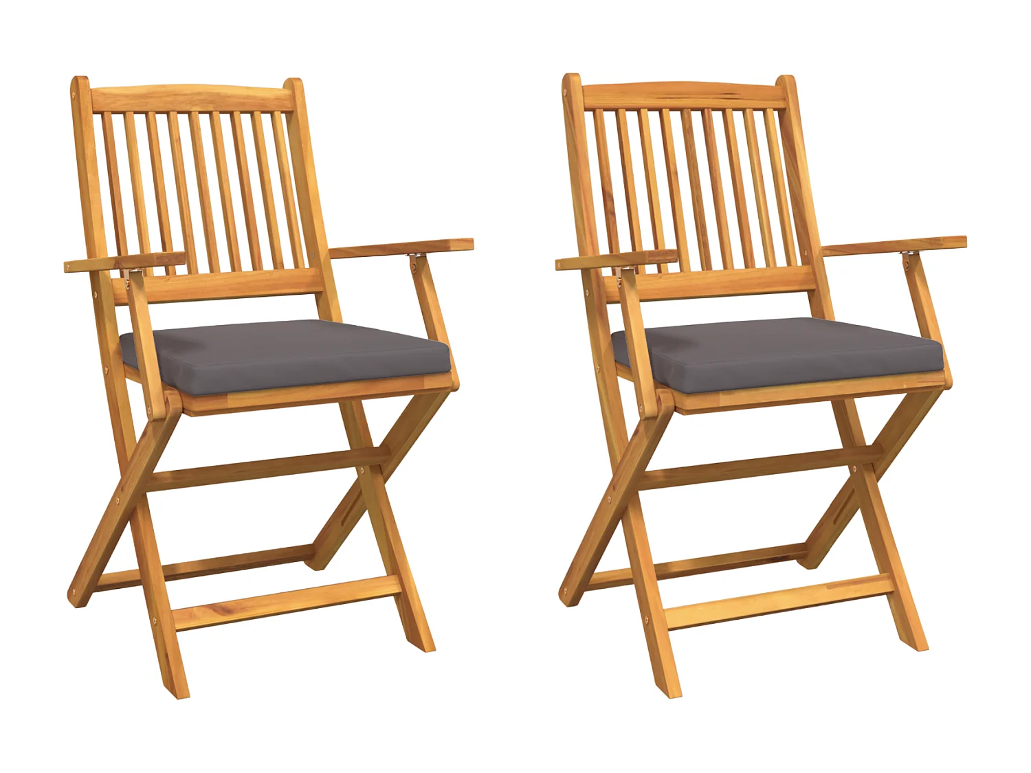 Chaises de jardin pliantes avec coussin gris 2 pièces en bois d'acacia solide