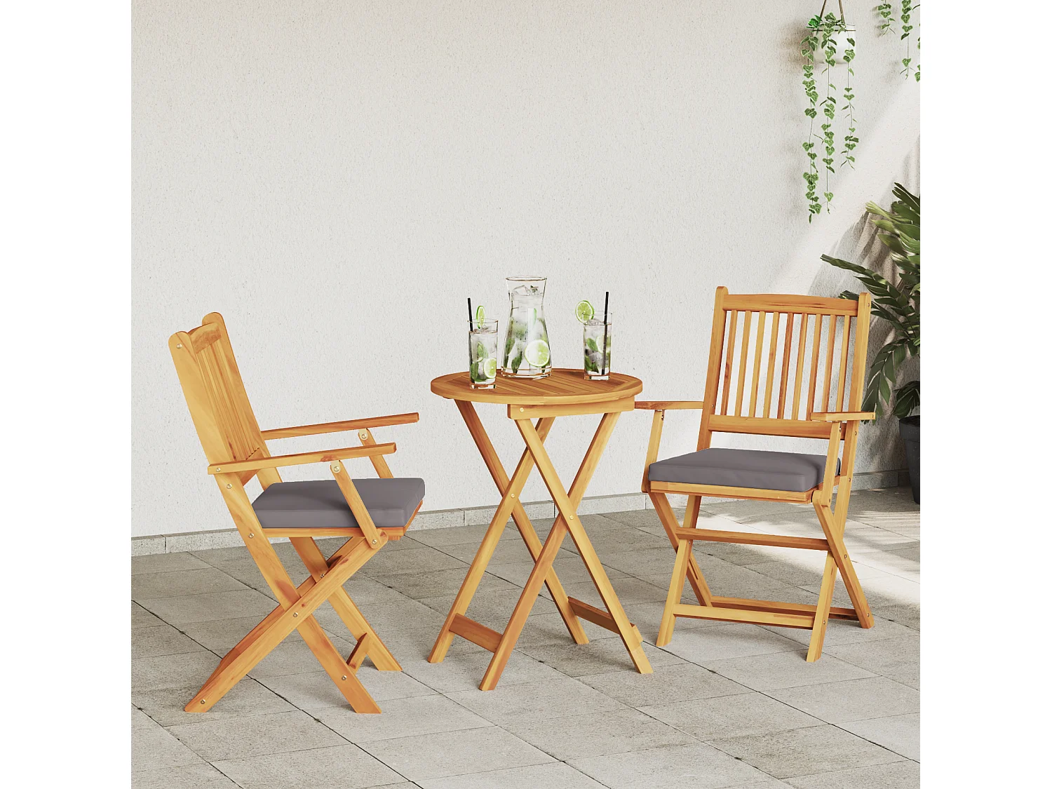 Chaises de jardin pliantes avec coussin gris 2 pièces en bois d'acacia solide