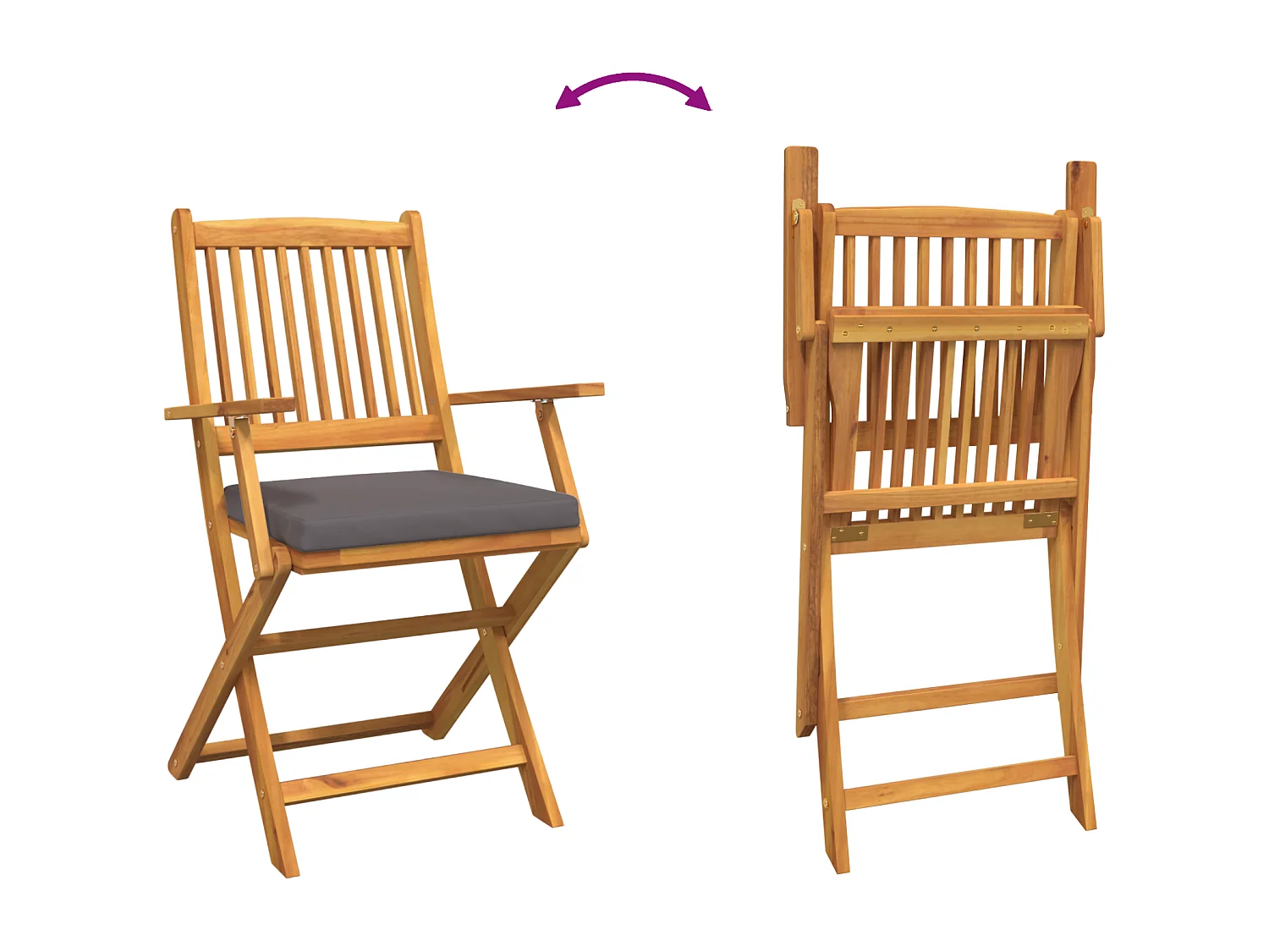 2-delige opvouwbare tuinstoelen met grijs kussen van massief acaciahout