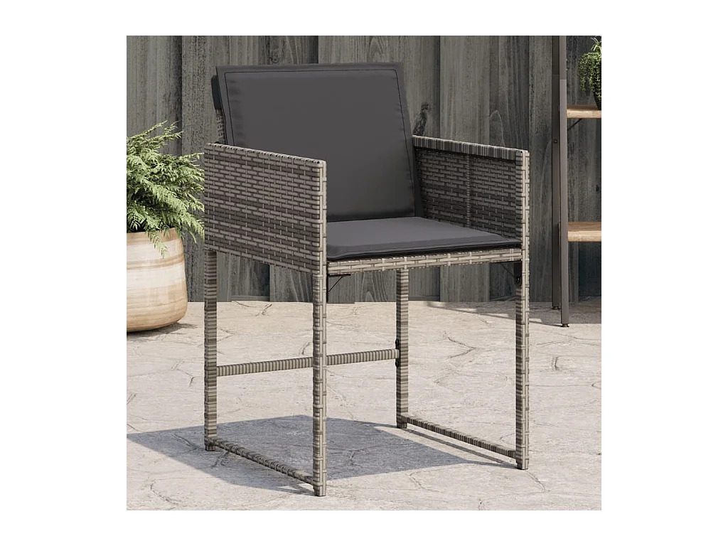 Sillas de jardín con cojines, juego de 4, gris, resina tejida