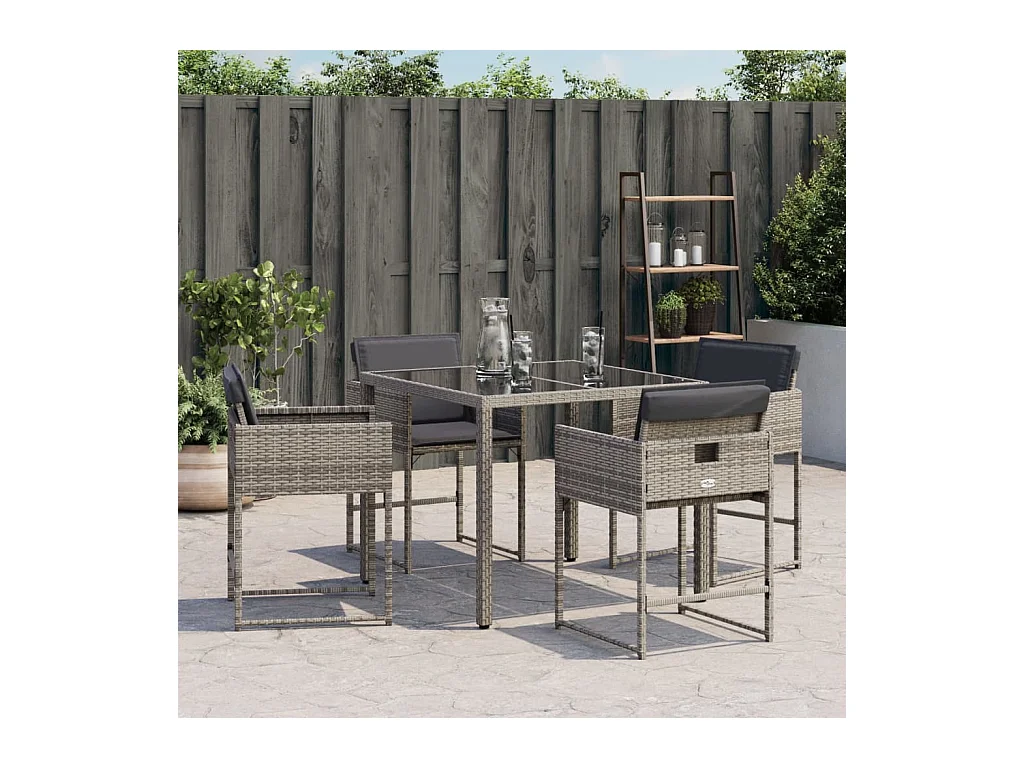 Sillas de jardín con cojines, juego de 4, gris, resina tejida