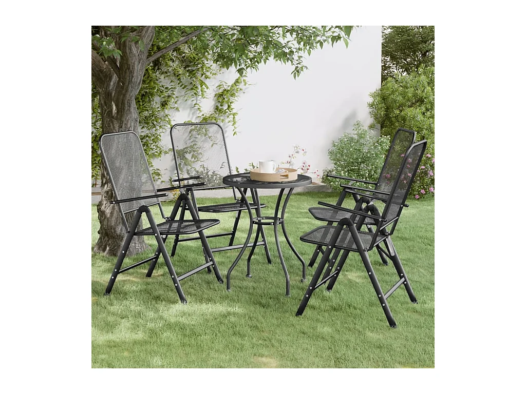 Set di 4 sedie pieghevoli da giardino in rete metallica antracite