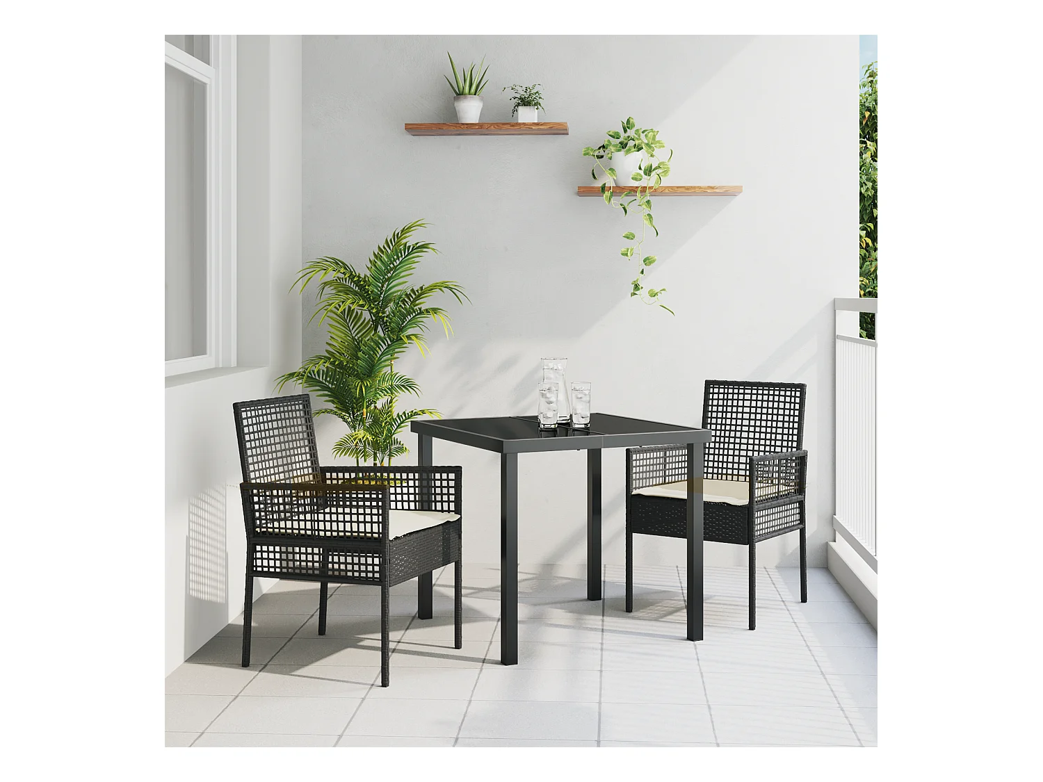 Chaises de jardin 2 pcs avec coussins Noir Poly Rattan