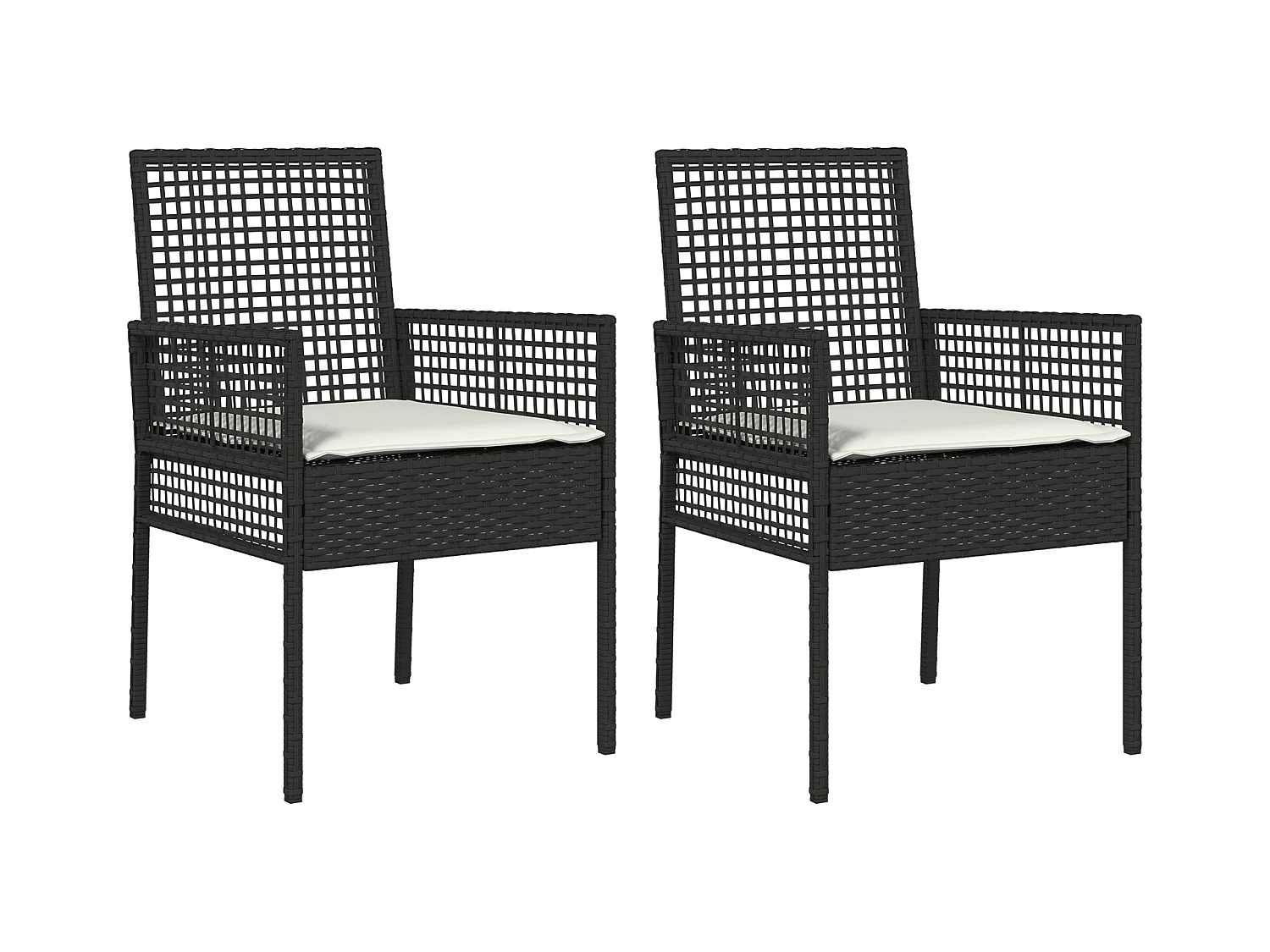 Chaises de jardin 2 pcs avec coussins Noir Poly Rattan